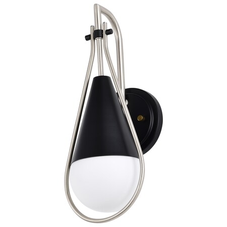 Nuvo Admiral 1-Light Wall Sconce Matte Black and Brushed Nickel White Opal Glass 60/7911
